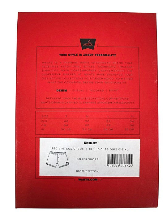 Wahts Denim Knight Red Vintage Check Boxer Short