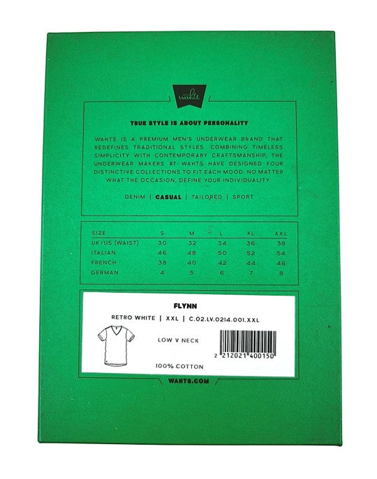 Wahts Casual Flynn Retro White Low V Neck T-Shirt