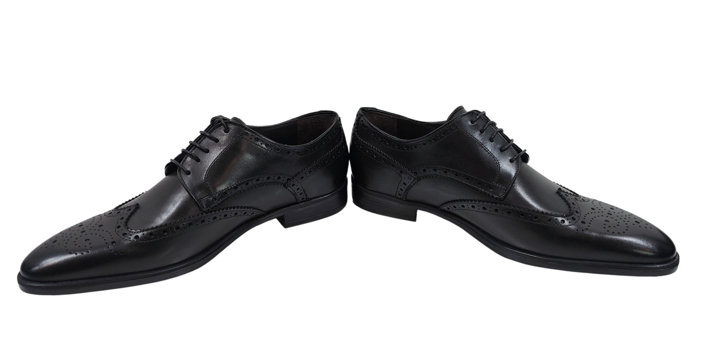 Testoni Black Burnished Calf Leather Derby Shoes