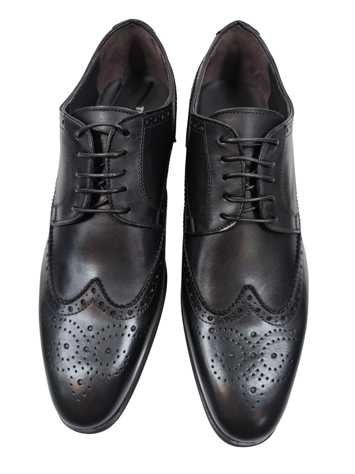 Testoni Black Burnished Calf Leather Derby Shoes