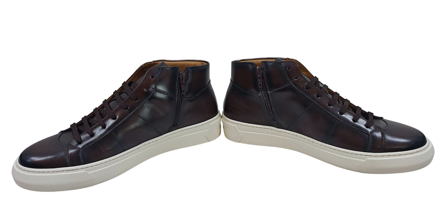 Testoni Dark Brown Antiqued Calf Leather Sneakers