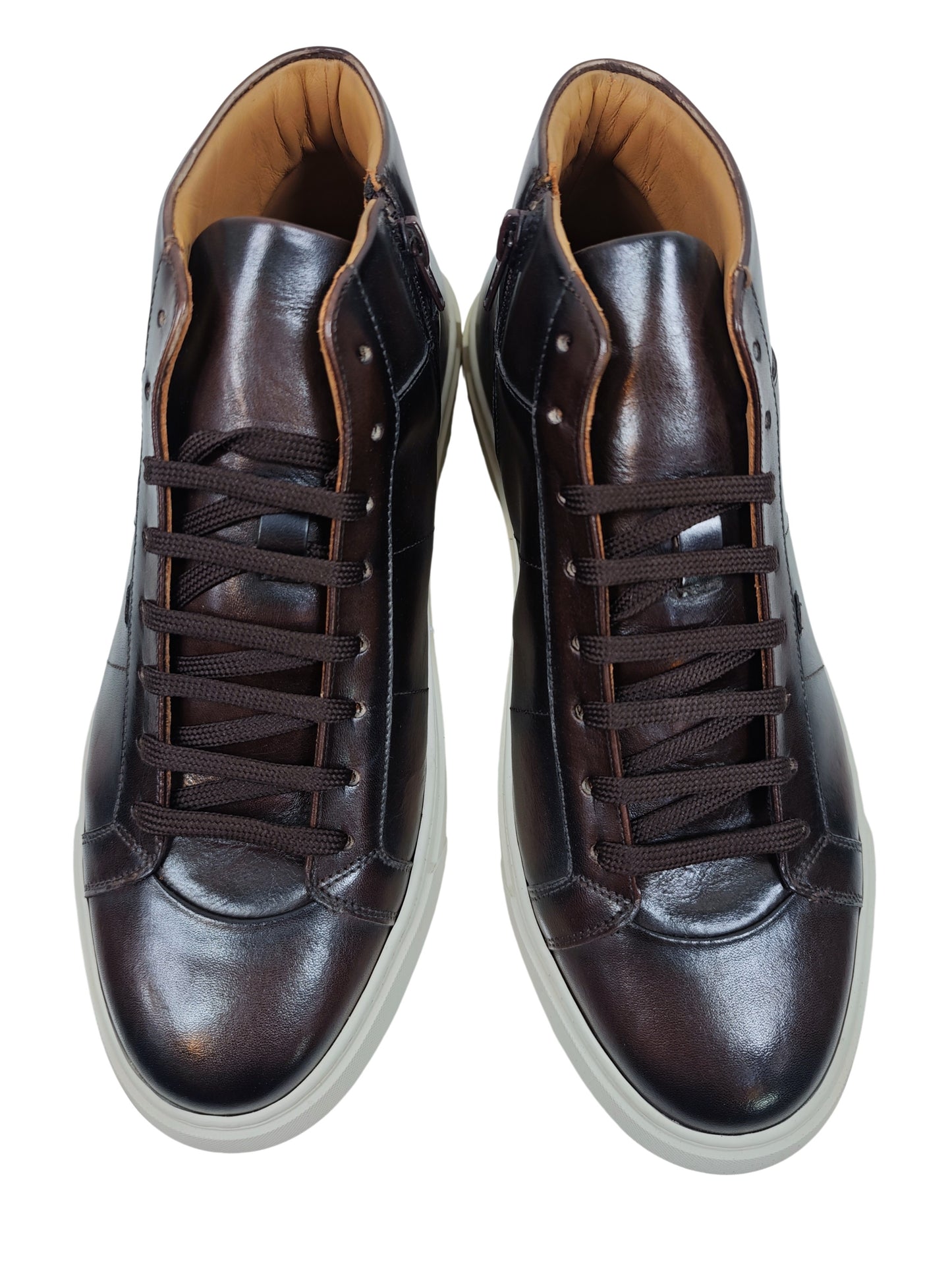 Testoni Dark Brown Antiqued Calf Leather Sneakers