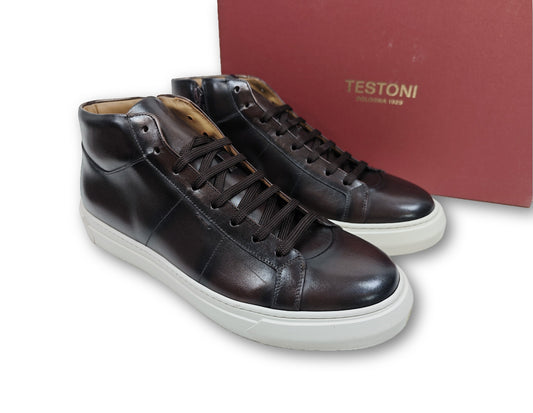 Testoni Dark Brown Antiqued Calf Leather Sneakers