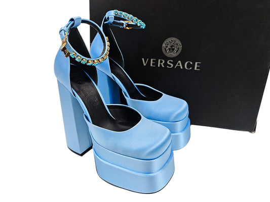 Versace Ice Blue Satin Heels