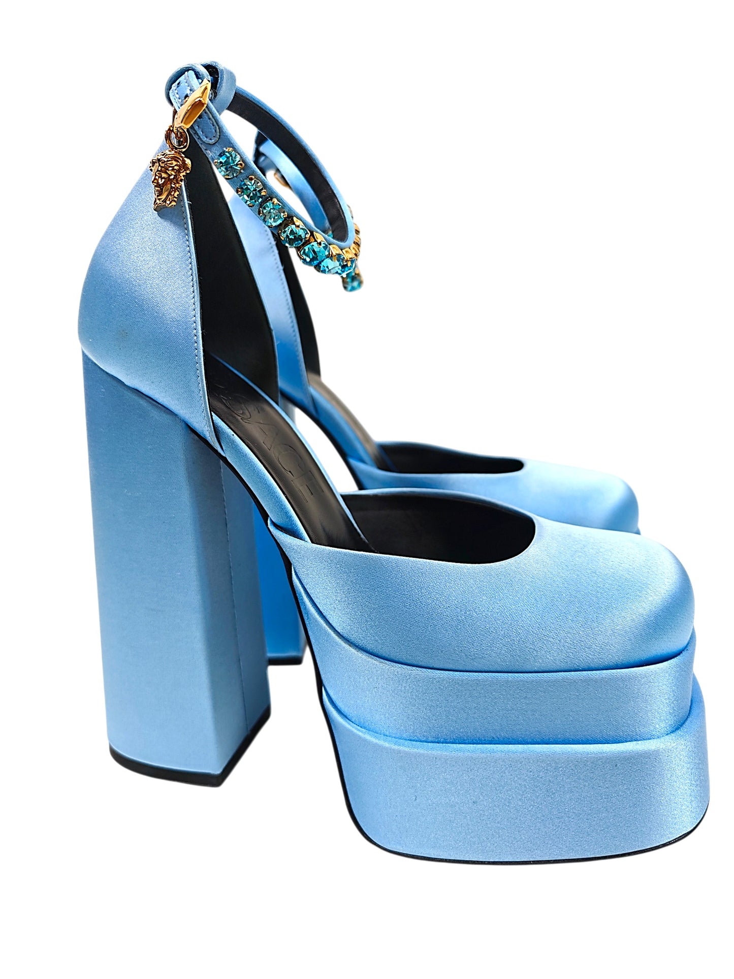 Versace Ice Blue Satin Heels