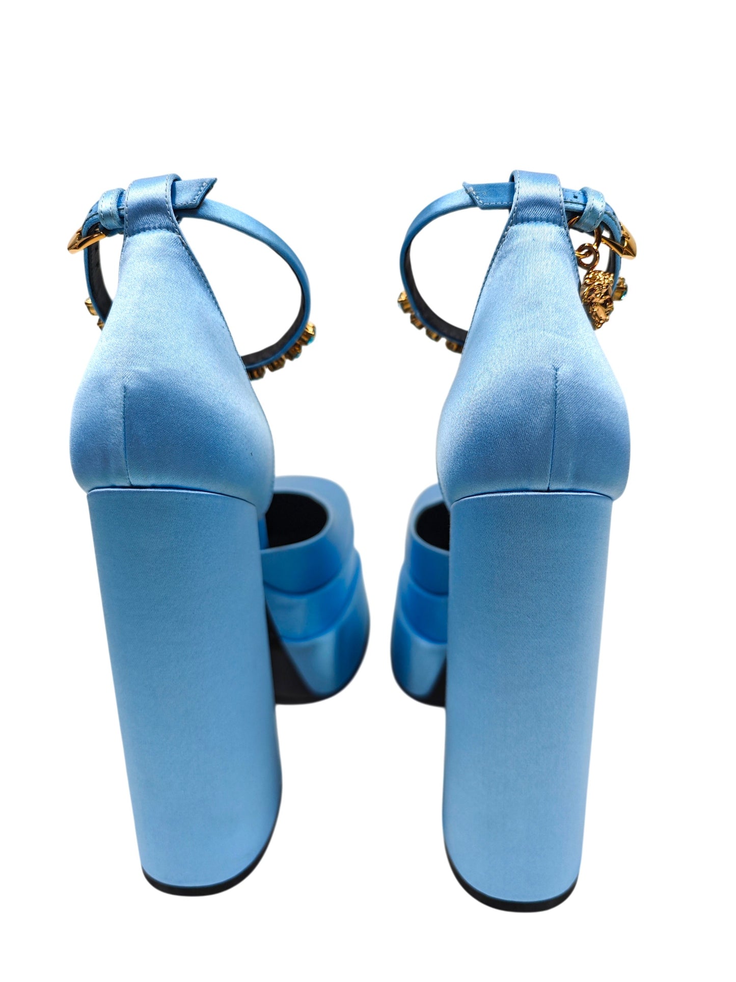 Versace Ice Blue Satin Heels