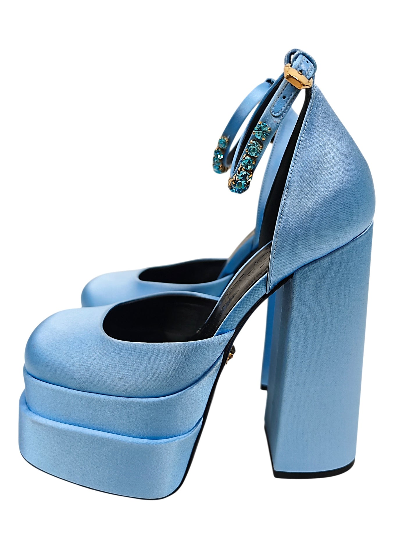 Versace Ice Blue Satin Heels