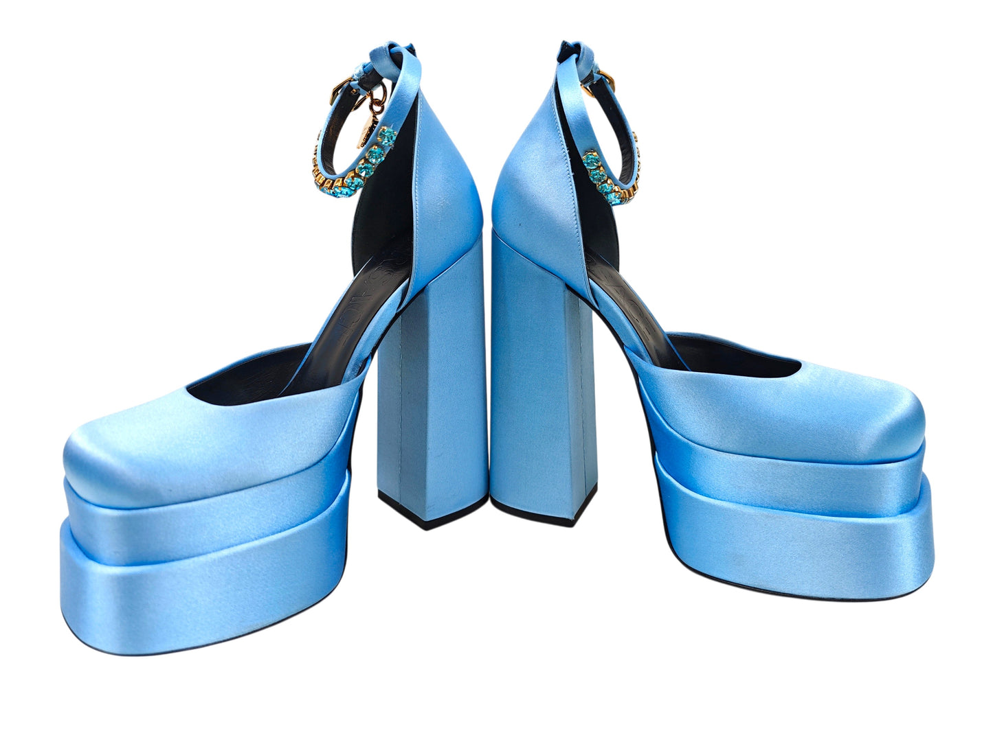 Versace Ice Blue Satin Heels