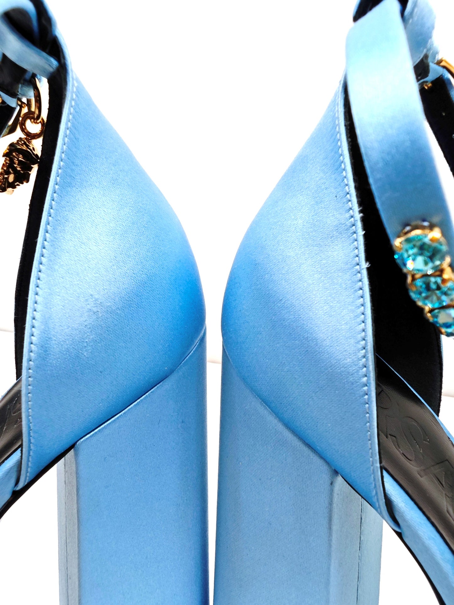 Versace Ice Blue Satin Heels