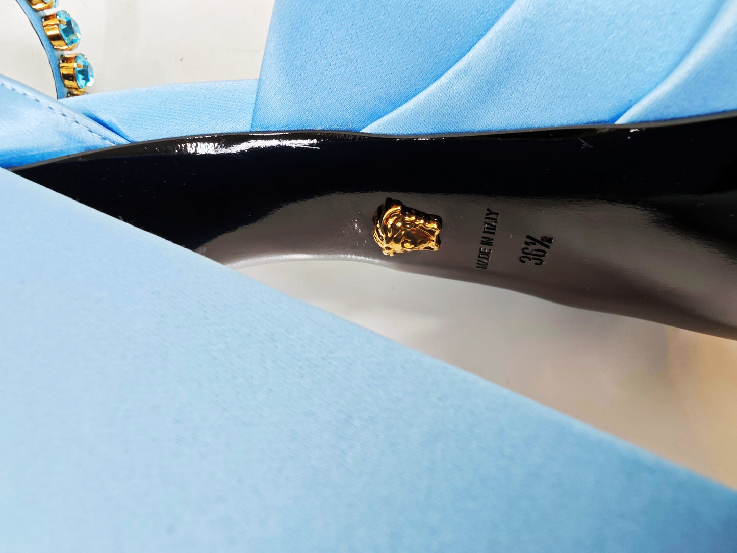 Versace Ice Blue Satin Heels