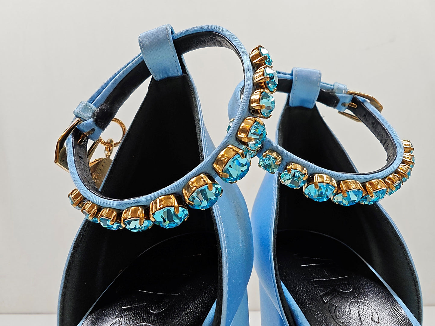 Versace Ice Blue Satin Heels